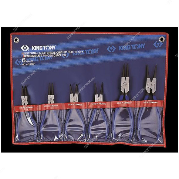 Kingtony Internal and External Circlip Plier Set, 42116GP, Steel/PVC, 6 Pcs/Set