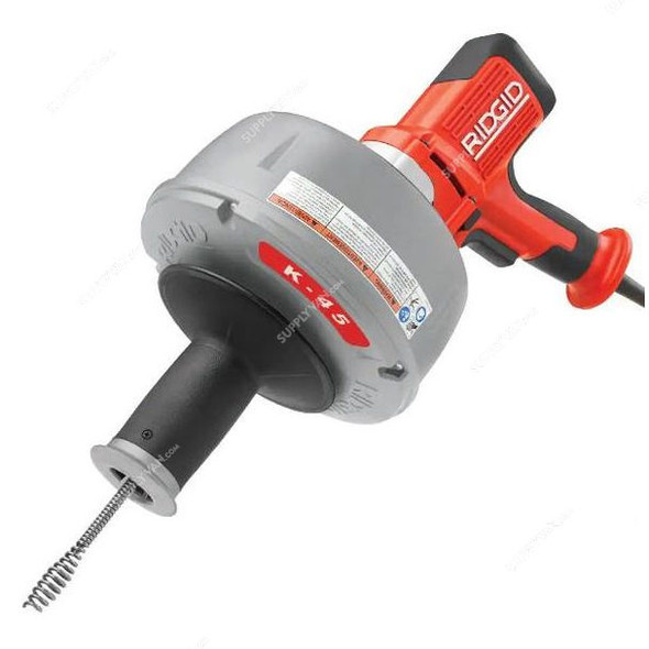 Ridgid Drain Cleaner, K-45-1, 230V, 3/4 to 1-1/2 Inch Pipe Dia, 50 Feet of 5/16 Inch Cable Drum Capacity