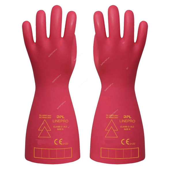 DPL Insulated Electrician Gloves, LinePro, Natural Rubber, Class 2, Red