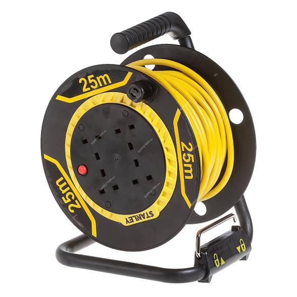 Stanley Power Extension Cable Reel With 4 Sockets, SXECFL26HSE, 3120W, 13A, 25 Mtrs Cable Length