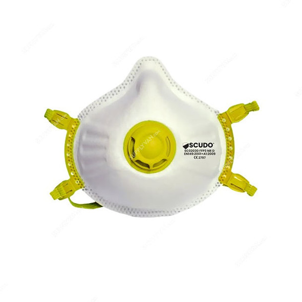 Scudo FFP 3 High Filtration Respiratory Mask, SC02030, White/Yellow, 5 Pcs/Pack