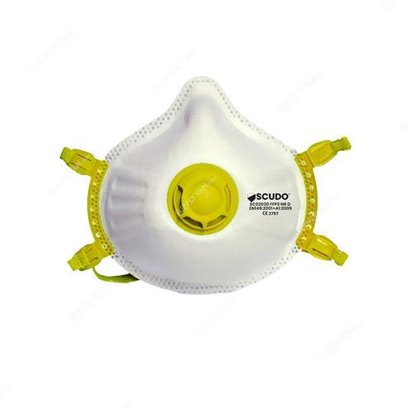 Scudo FFP 3 High Filtration Respiratory Mask, SC02030, White/Yellow, 5 Pcs/Pack  -    