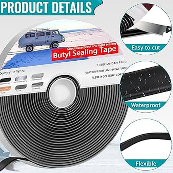 Butyl Seal Tape, Synthetic Rubber, 3MM Thk, 19MM Width x 15 Mtrs Length, Black