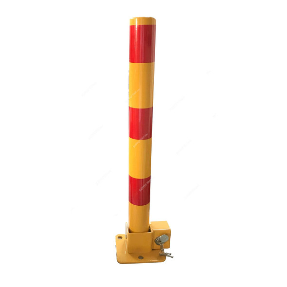 Foldable Parking Bollard With Lock, Metal, 6CM Dia x 52CM Height, Red/Yellow