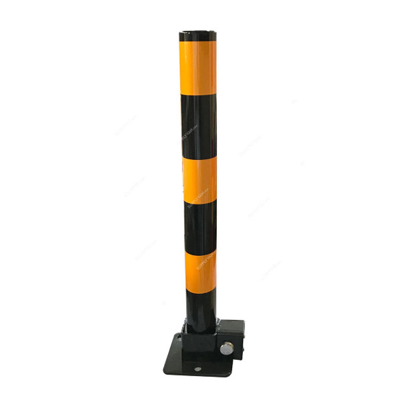 Foldable Parking Bollard With Lock, Metal, 6CM Dia x 52CM Height, Yellow/Black