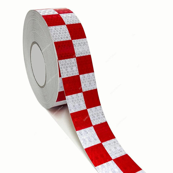 Checkered Reflective Tape, 48MM Width x 50 Mtrs Length, Red/White  -    