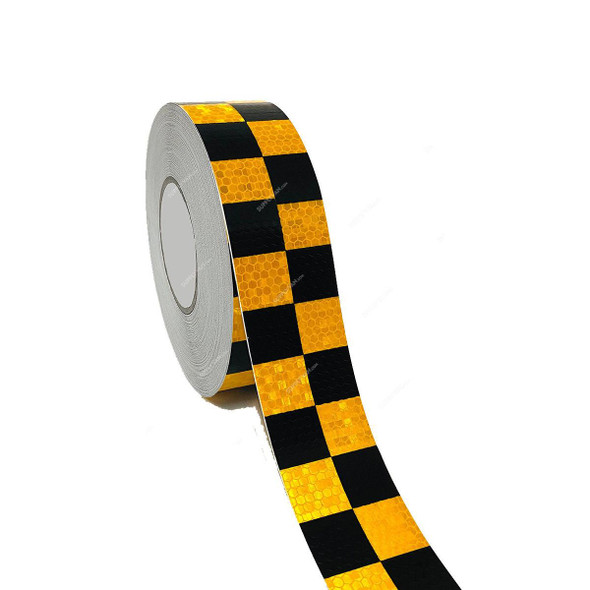 Checkered Reflective Tape, 48MM Width x 50 Mtrs Length, Yellow/Black  -    