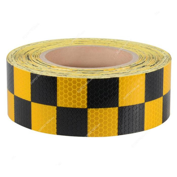 Checkered Reflective Tape, 48MM Width x 50 Mtrs Length, Yellow/Black  -    