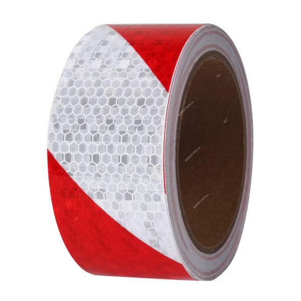 Diagonal Fluorescent Reflective Tape, 48MM Width x 25 Mtrs Length, Red/White  -    