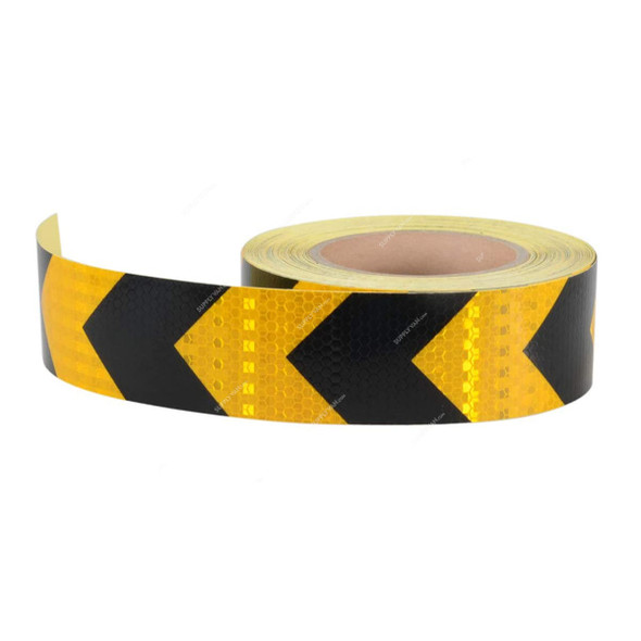 Diagonal Fluorescent Reflective Tape, 48MM Width x 25 Mtrs Length, Yellow/Black