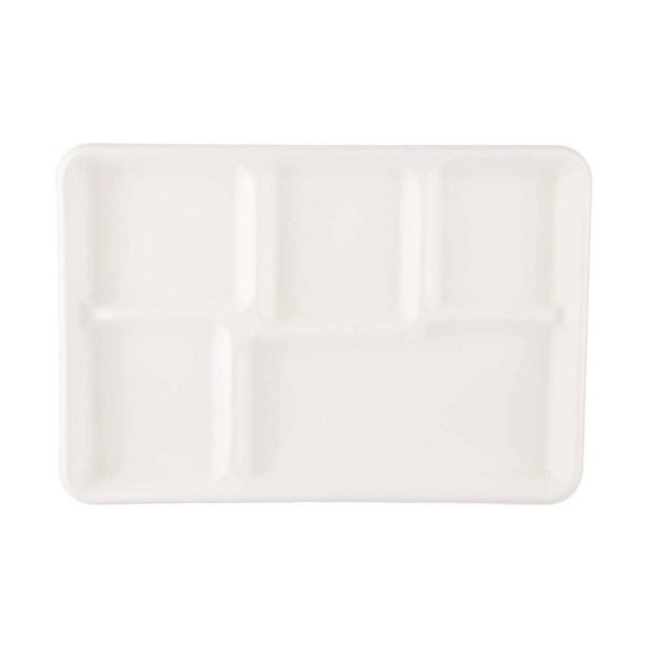 Bio-Degradable 5 Compartment Plate, 8.5 Inch Width x 12.5 Inch Length, White, 500 Pcs/Pack