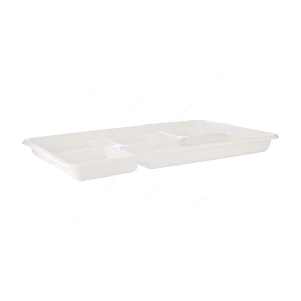 Bio-Degradable 5 Compartment Plate, 8.5 Inch Width x 12.5 Inch Length, White, 500 Pcs/Pack  -    