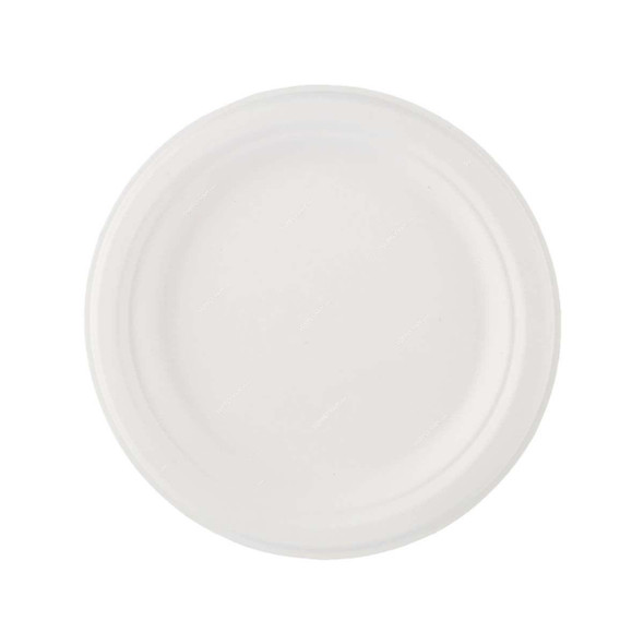 Bio-Degradable Round Plate, 7 Inch Dia, White, 1000 Pcs/Pack  -    