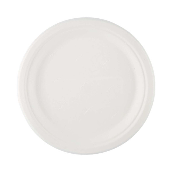 Bio-Degradable Round Plate, 9 Inch Dia, White, 500 Pcs/Pack
