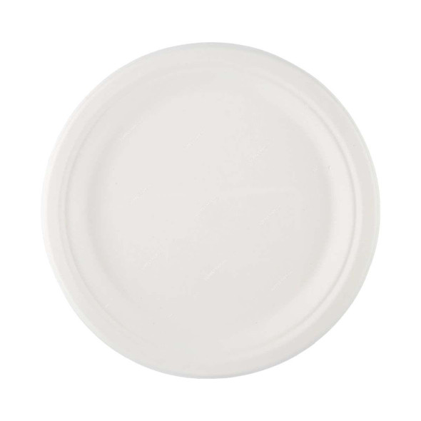 Bio-Degradable Round Plate, 9 Inch Dia, White, 500 Pcs/Pack  -    