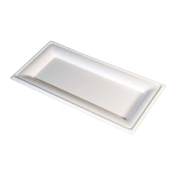 Bio-Degradable Rectangular Plate, 5 Inch Width x 10 Inch Length, White, 500 Pcs/Pack  -    