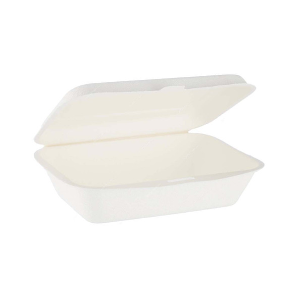 Bio-Degradable Container With Hinged Lid, 4 Inch Width x 6 Inch Length, White, 1000 Pcs/Pack