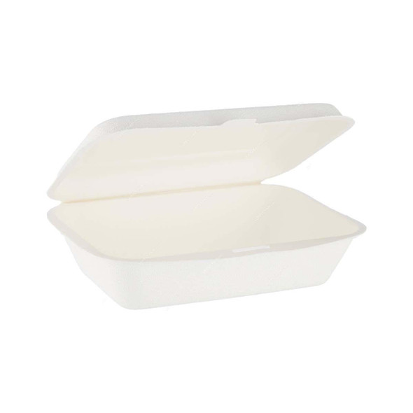 Bio-Degradable Container With Hinged Lid, 4 Inch Width x 6 Inch Length, White, 1000 Pcs/Pack  -    