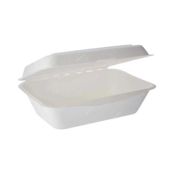 Bio-Degradable Container With Hinged Lid, 5 Inch Width x 7 Inch Length, White, 500 Pcs/Pack