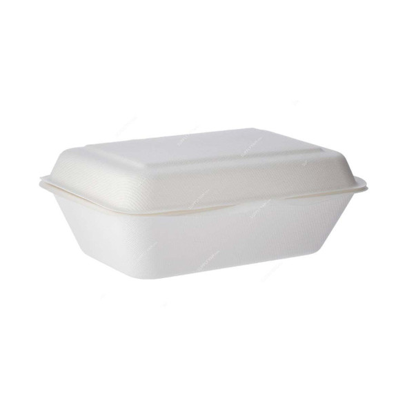 Bio-Degradable Container With Hinged Lid, 5 Inch Width x 7 Inch Length, White, 500 Pcs/Pack  -    