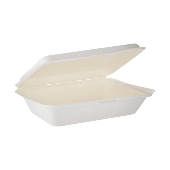 Bio-Degradable Container With Hinged Lid, 6 Inch Width x 9 Inch Length, White, 500 Pcs/Pack