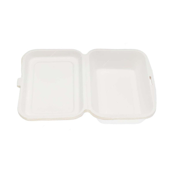 Bio-Degradable Container With Hinged Lid, 6 Inch Width x 9 Inch Length, White, 500 Pcs/Pack