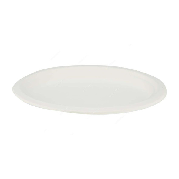 Bio-Degradable Oval Plate, 10 Inch Width x 12 Inch Length, White, 100 Pcs/Pack  -    