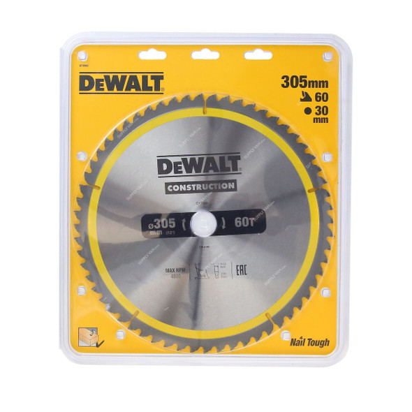 Dewalt Stationary Construction Circular Saw Blade, DT1960-QZ, 30MM Bore Size x 305MM Blade Dia, 60 Teeth