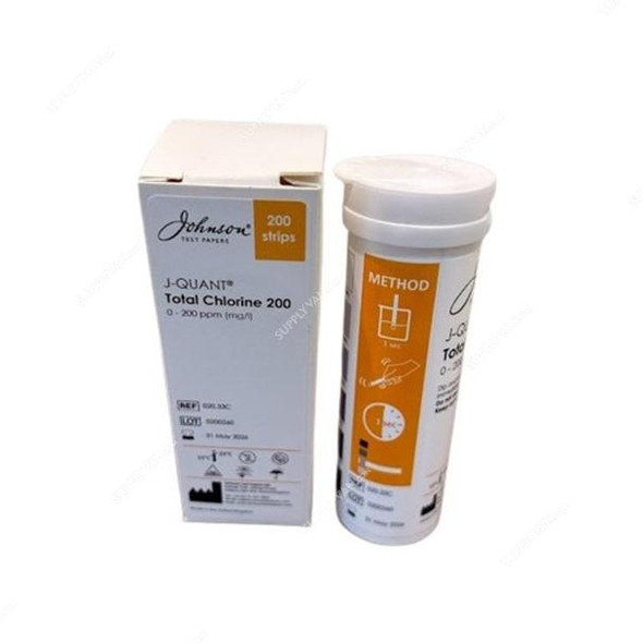 Johnson Total Chlorine Test Strip, 020.33C, J-Quant, 0 to 200 PPM, 200 Strips/Pack  -    