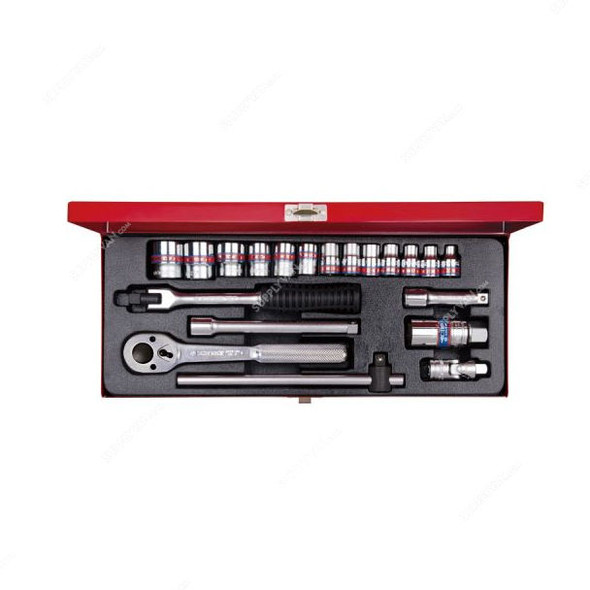 Kingtony Socket Wrench Set, 3020SR02, 1/4 Inch to 7/8 Inch, 20 Pcs/Set