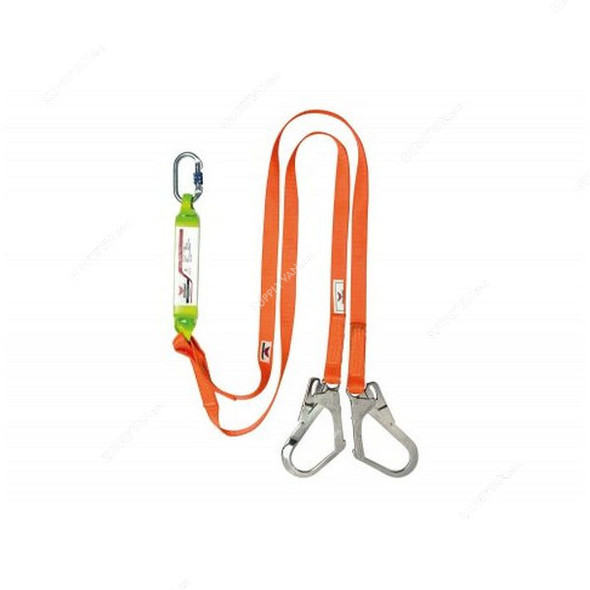 Rigman Full Body Safety Harness and Double Webbing Lanyard With Shock Absorber, RMP100+R200, Fluorescent Orange