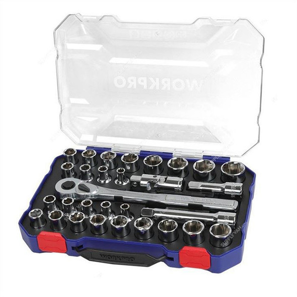 Workpro 6 Point Socket Set, WP202525, 1/2 Inch Drive Size, 30 Pcs/Set