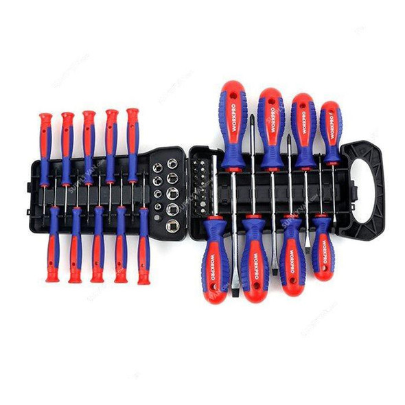 Workpro Screwdriver Set With Rack, WP200512, Chrome Vanadium Steel, 45 Pcs/Set  -    