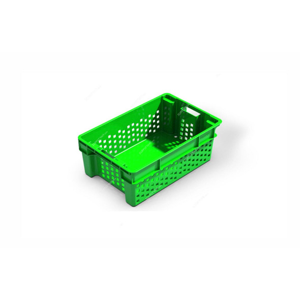 Palletco Nesting Crate, HDPE/Polypropylene, 385MM Width x 210MM Height x 585MM Length, 48 Ltrs Capacity, Green