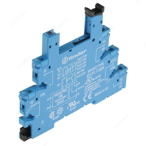 Finder Relay Socket, 93-01-7-024, 5 Pins, 24VDC, 6A