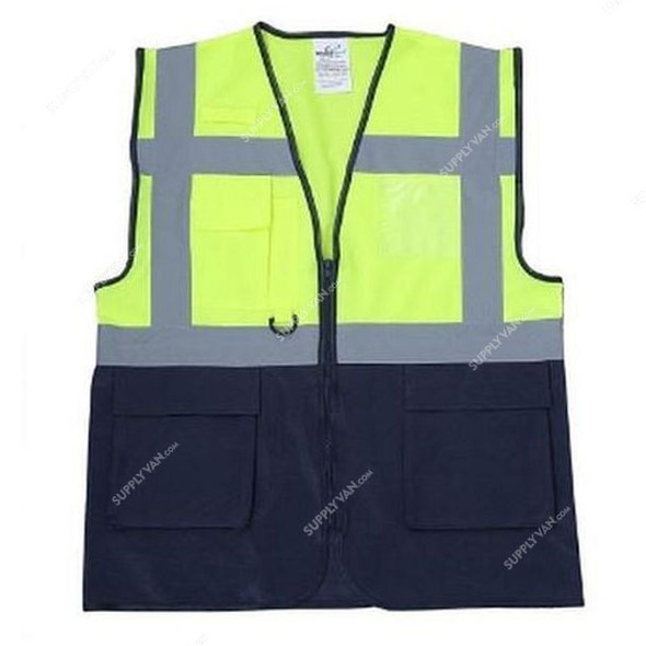 Vaultex Executive Fabric Vest With 5 Pockets, ANS, 100% Polyester, 170 GSM, XL, Yellow/Navy Blue