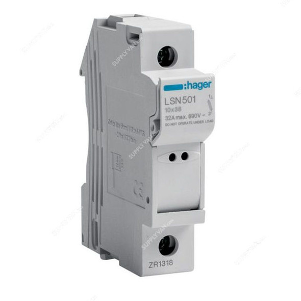 Hager Fuse Carrier, LSN501, 1 Pole, 690V, 32A, IP20, 10MM Width x 38MM Height