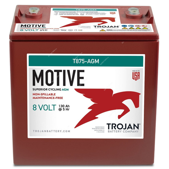Trojan Motive Deep-Cycle AGM Battery, T875-AGM, 8V, 160 Ah, Maroon