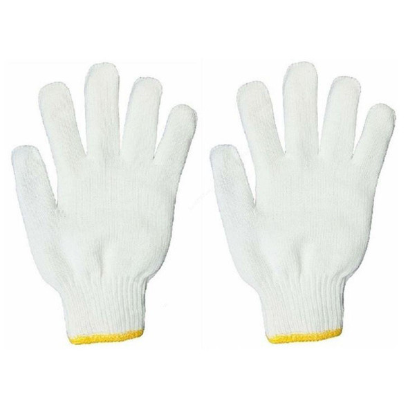 Knitted Gloves, YCG, Cotton, 600GM, Free Size, White, 12 Pairs/Pack  -    