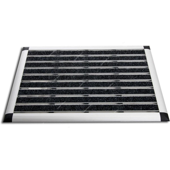 Warrior Aluminium Doormat, Striped Pattern, Rectangular, 42CM Width x 60CM Length, Charcoal