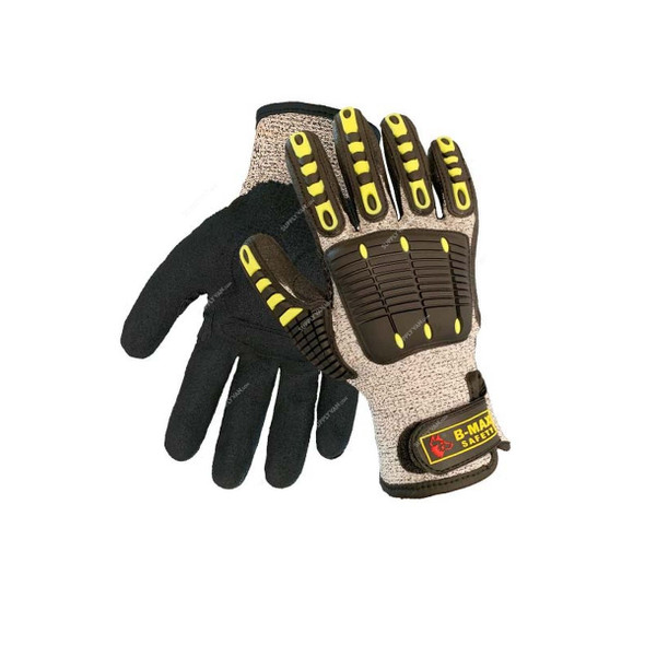 B-Max Cut Level 5 Nitrile Sandy Coating Safety Gloves, BM2008, HPPE, M, Black/Grey