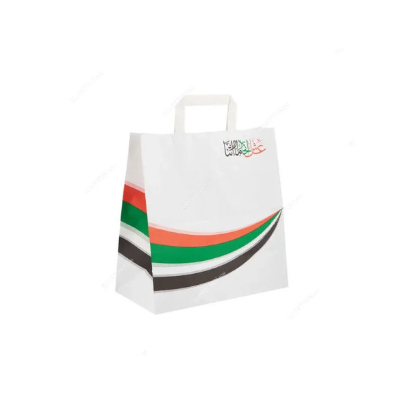 Hotpack UAE National Day Flat Handle Paper Bag, 29CM Height x 15CM Width x 29CM Depth, White, 10 Pcs/Pack