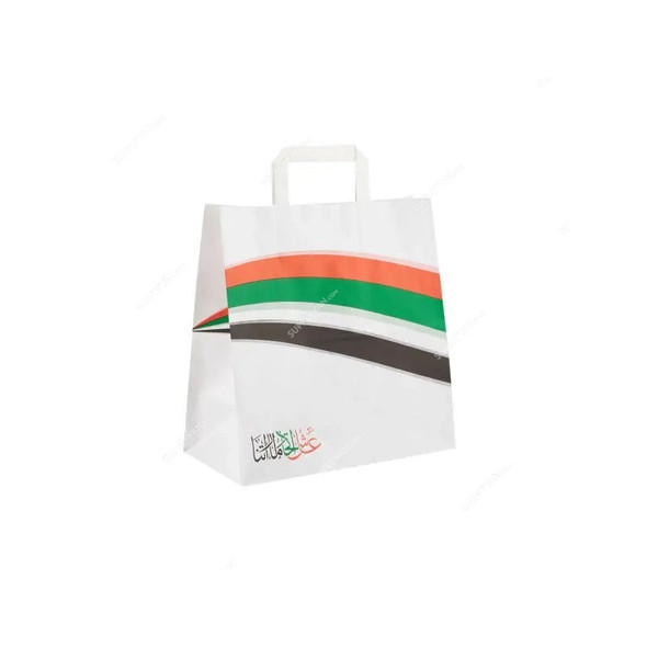 Hotpack UAE National Day Flat Handle Paper Bag, 29CM Height x 15CM Width x 29CM Depth, White, 10 Pcs/Pack