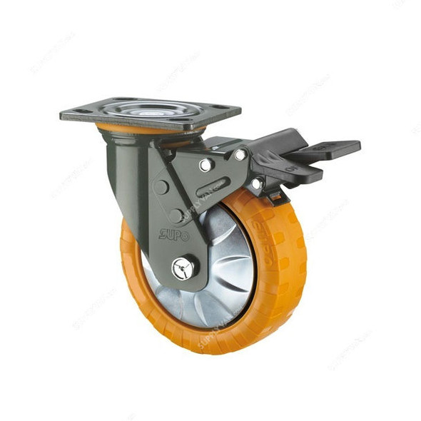 Supo Heavy Duty Break Type Wheel, Polyurethane, 8 Inch Wheel Dia, 800 Kg Loading Capacity