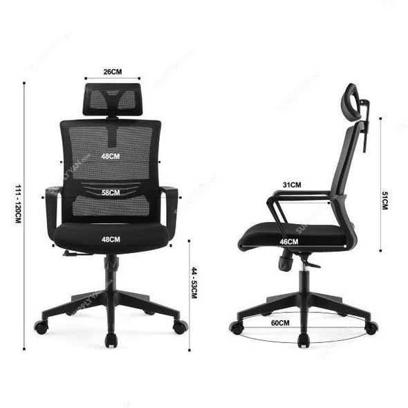 Executive Chair, 120CM Height x 58CM Width x 46CM Depth, Black  -    