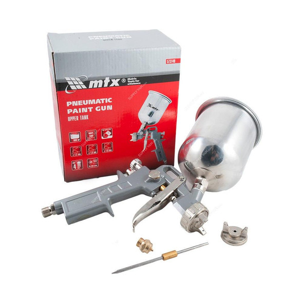 MTX Pneumatic Paint Gun With Upper Tank, 573149, 4 Bar, 1/4 Inch Connection Size, 600ML Tank Capacity  -    