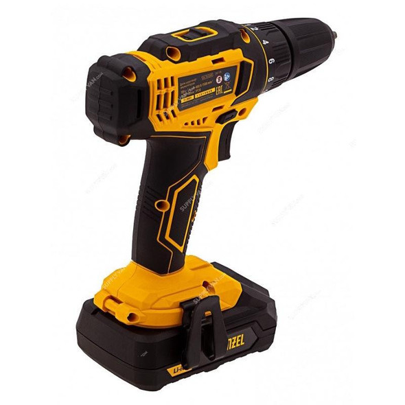 Denzel Cordless Drill/Driver Set, CDL-18-02BM, 18V, Li-Ion, 18+1 Torque Setting, 0-400/0-1500 RPM, 4 Pcs/Set  -    