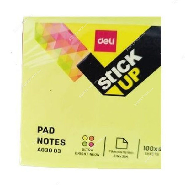Deli Sticky Note, 100 Sheets, 3 Inch Width x 3 Inch Length, Multicolor