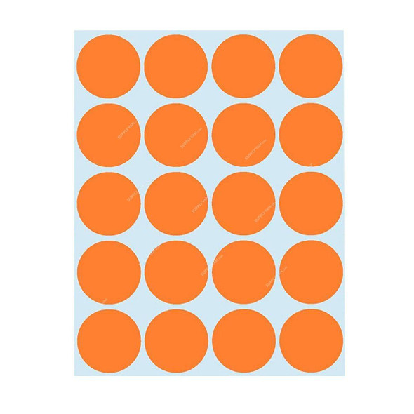 Fis Adhesive Label, Round, 25MM Dia, Orange, 10 Sheets/Pack  -    