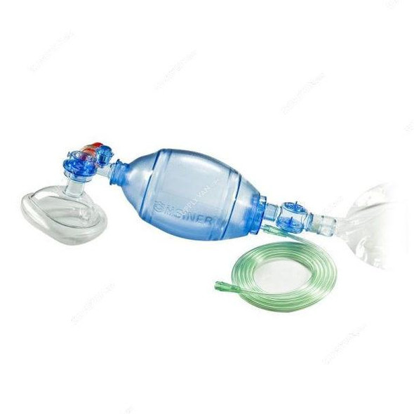 Hsiner Adult Manual Resuscitator Bag, 60111, PVC, 1500ML Capacity, Clear/Blue  -    